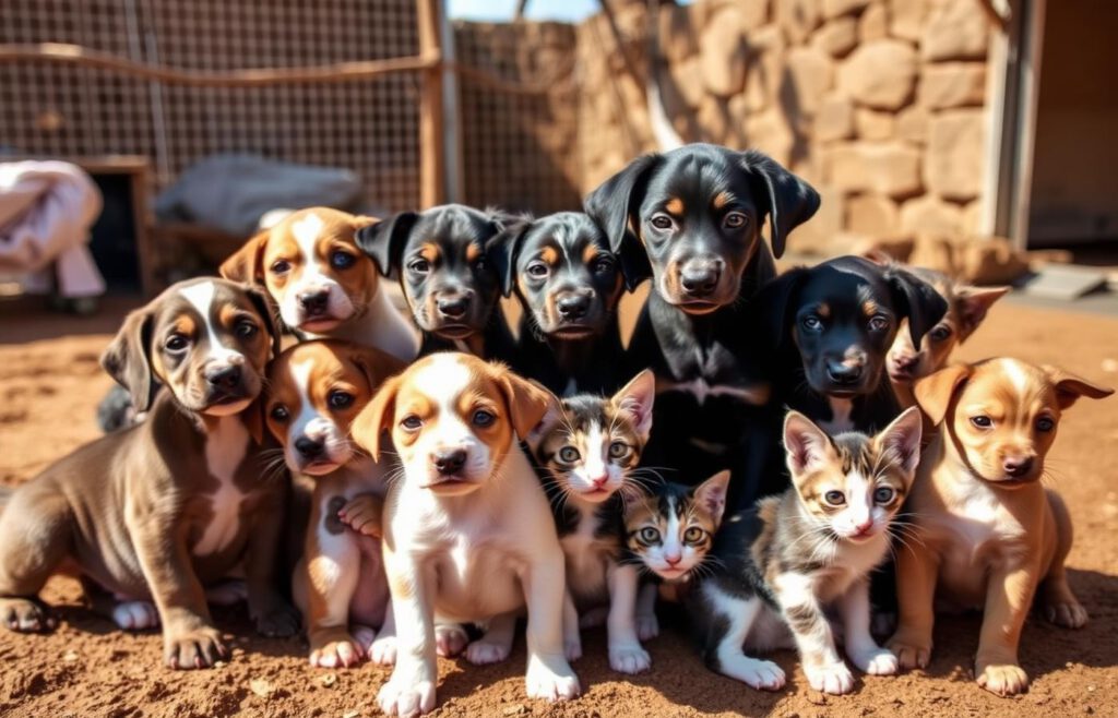 Gered nest puppy's en kittens
